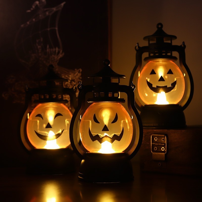 Halloween decoration retro small oil lamp electric candle lamp LED pony lantern portable pumpkin lantern