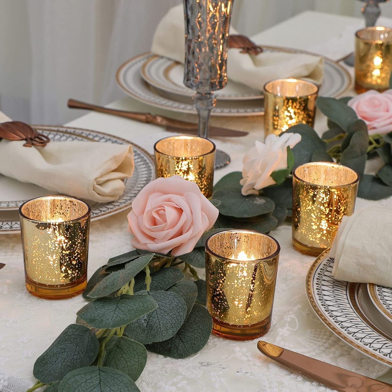 Gold Mercury Glass Tealight Votive Candle Holders Wedding Centerpieces for Table Decorations