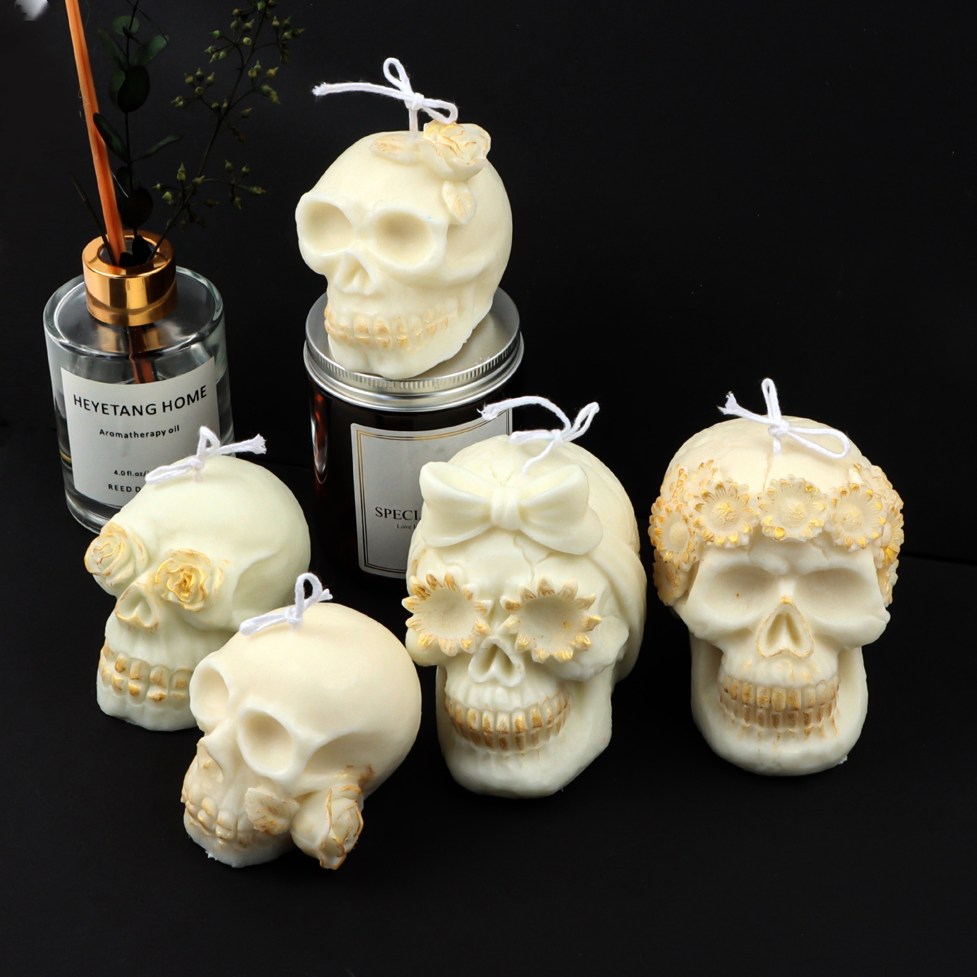 Soy Wax Halloween Decoration White Flower Skull Scented Halloween Candles