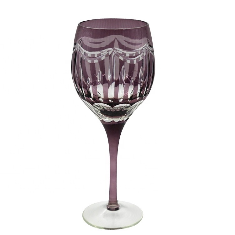 Best selling handmade colored elegant engraved goblet big blue brown wine glass cup