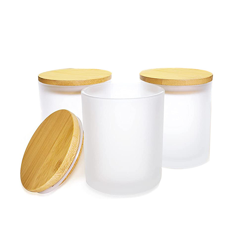 Glass Tealight Candle Holder 10 oz Frosted Glass Jar with Bamboo Lid