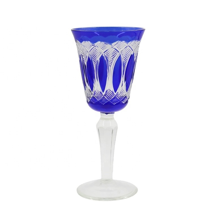 Best selling handmade colored elegant engraved goblet big blue brown wine glass cup