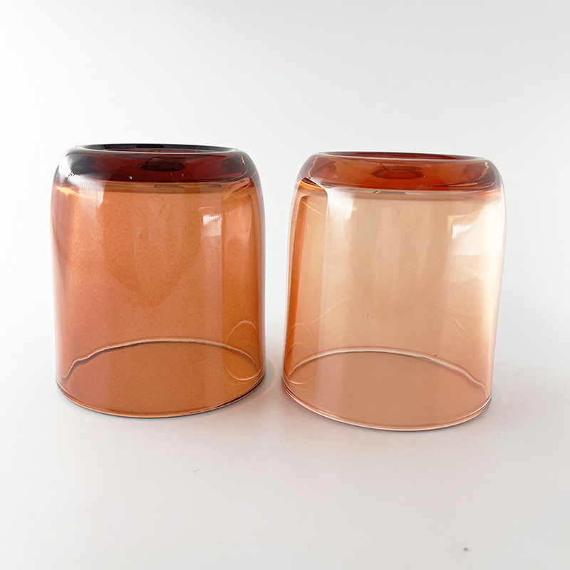 Custom logo straight sided round bottom amber scanted candle glass jar with metal lid