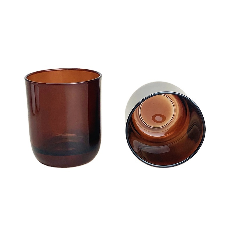 Custom logo straight sided round bottom amber scanted candle glass jar with metal lid