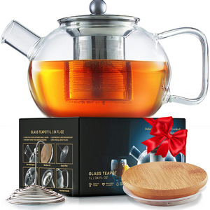 40oz Tea Kettle and tea pot Maker Glass Teapot with Removable Loose Tea Infuser Stovetop Safe Glass teapot