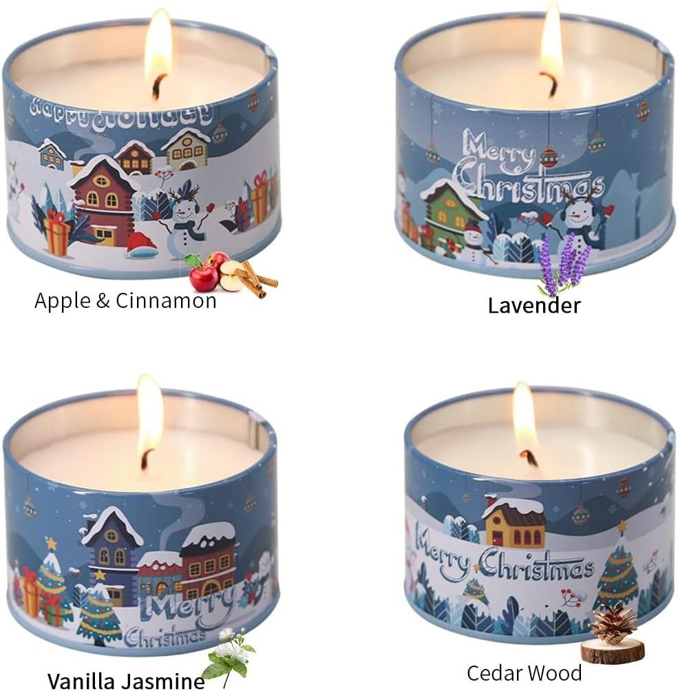 Christmas Scented Candles Jar Candles 4 Packs of 4.4oz Made with Soy Wax and Essential Oils Christmas Gifts