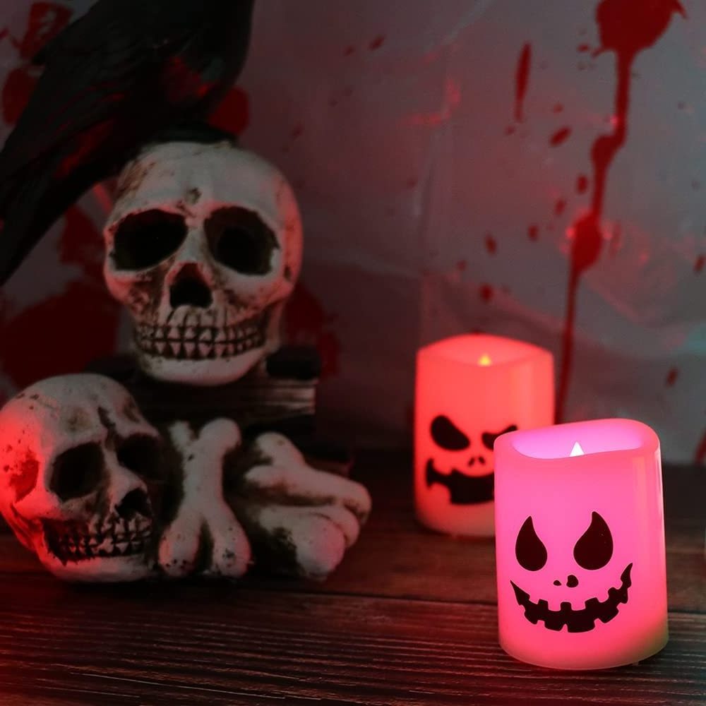 Halloween Flameless Votive Candles Color Changing Battery Operated LED Tealight Candles for Halloween Home Decoration Gifts