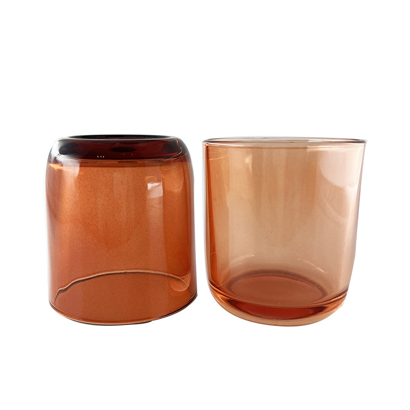 Custom logo straight sided round bottom amber scanted candle glass jar with metal lid