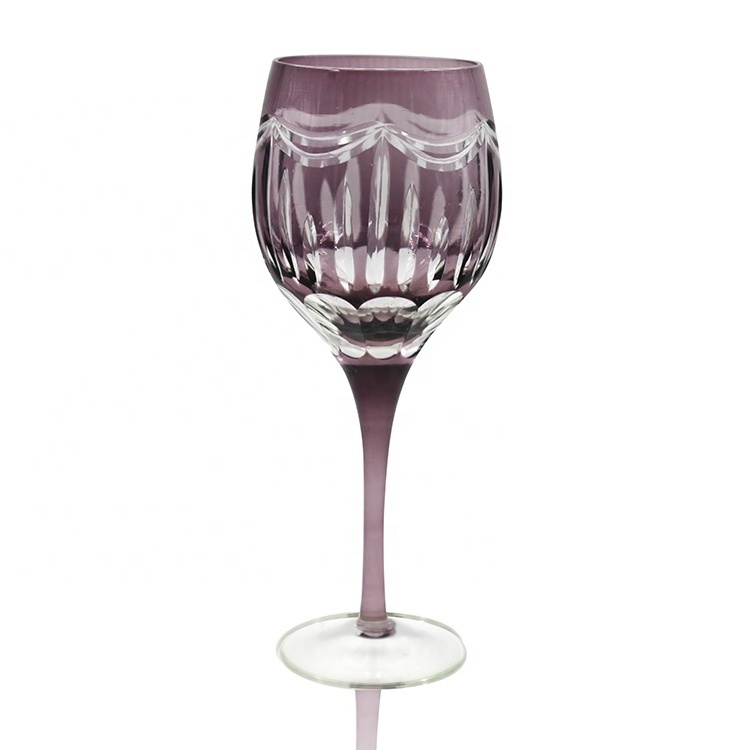 Best selling handmade colored elegant engraved goblet big blue brown wine glass cup