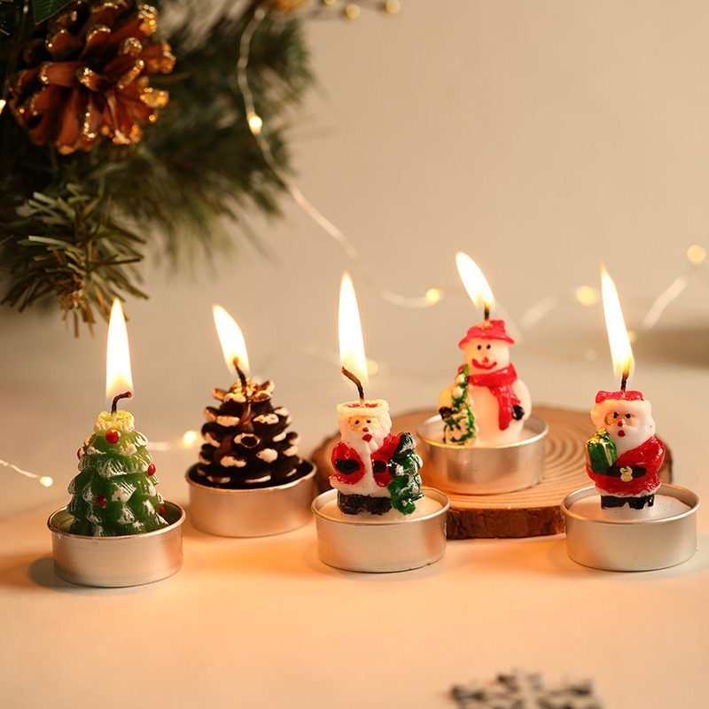 3pcs Christmas Candles Santa Claus Snowmen Tin Cans Candle Christmas Decorations for Home Mini Candles New Year Gifts