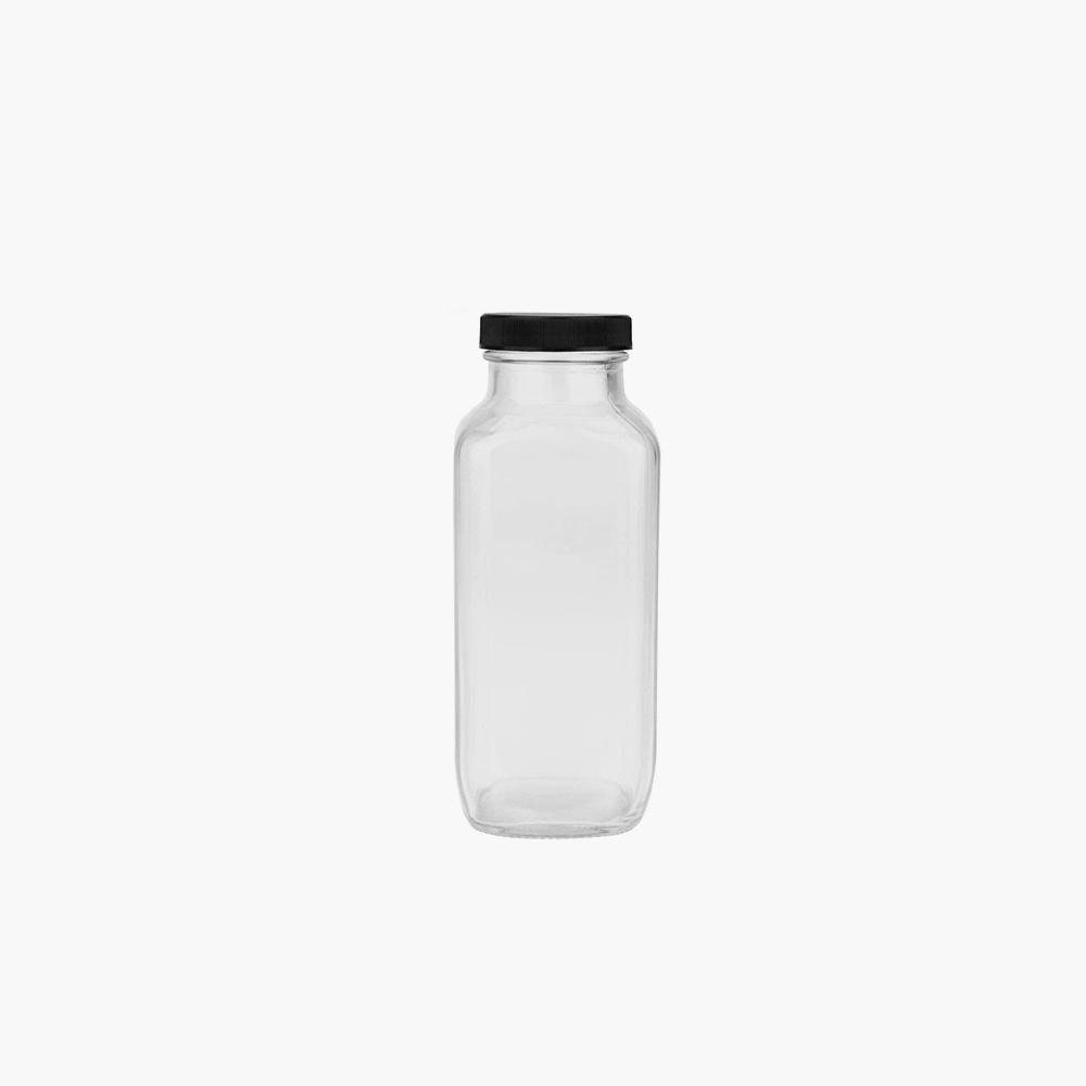 Wholesale high quality 8oz 16oz French Square Beverage Juice Glass Bottles Packaging For Beverage With Plastic Screw Cap