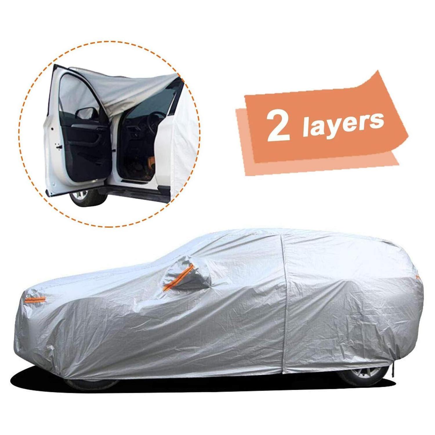 Two Layers Camouflage Car Cover Foldable PEVA Fabric with Fleece Waterproof UV Protection