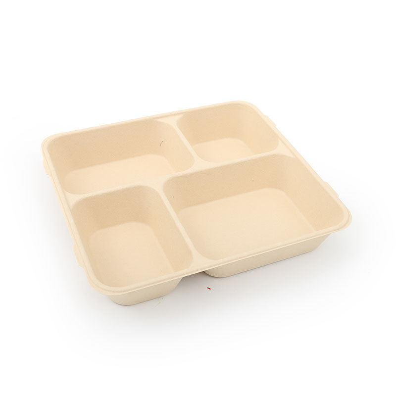 Eco-friendly Disposable Biodegradable Fast Food Bamboo Pulp Container Custom Paper Lunch Box OEM  ODM Compostable Plate with Lid