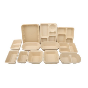 Eco-friendly Disposable Biodegradable Fast Food Bamboo Pulp Container Custom Paper Lunch Box OEM  ODM Compostable Plate with Lid