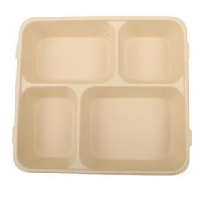 Custom Design Leakproof 4/5 Compartment Disposable lunch Tray With Lid Biodegradable Food Tray