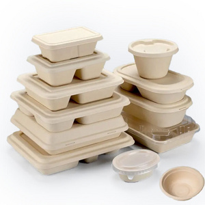 PFAS Free Bamboo Pulp Bagasse Paper Food Plates Lunch Box Food To Go Container Disposable Cake Box Bento Sushi Box