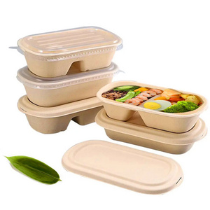 Customizable Greaseproof and Microwavable Eco Friendly Bamboo Pulp Food Containers Biodegradable Lunch Box Disposable