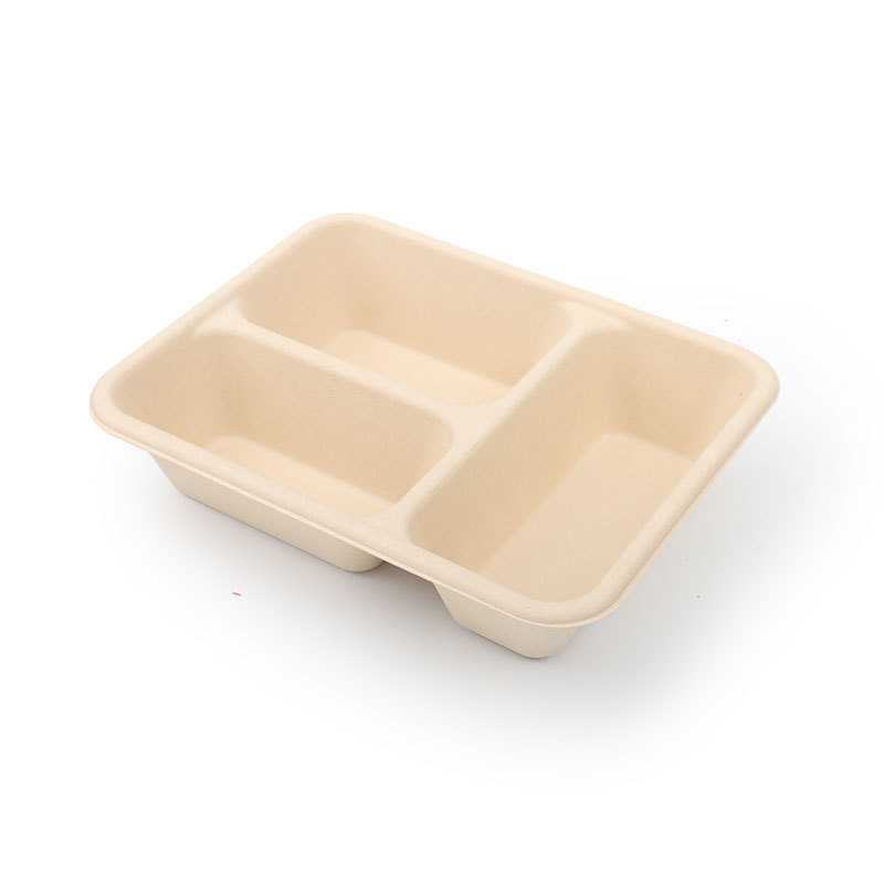 Eco-friendly Disposable Biodegradable Fast Food Bamboo Pulp Container Custom Paper Lunch Box OEM  ODM Compostable Plate with Lid