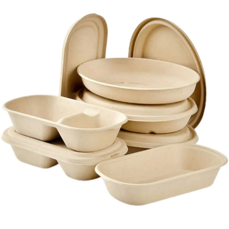 PFAS Free Bamboo Pulp Bagasse Paper Food Plates Lunch Box Food To Go Container Disposable Cake Box Bento Sushi Box