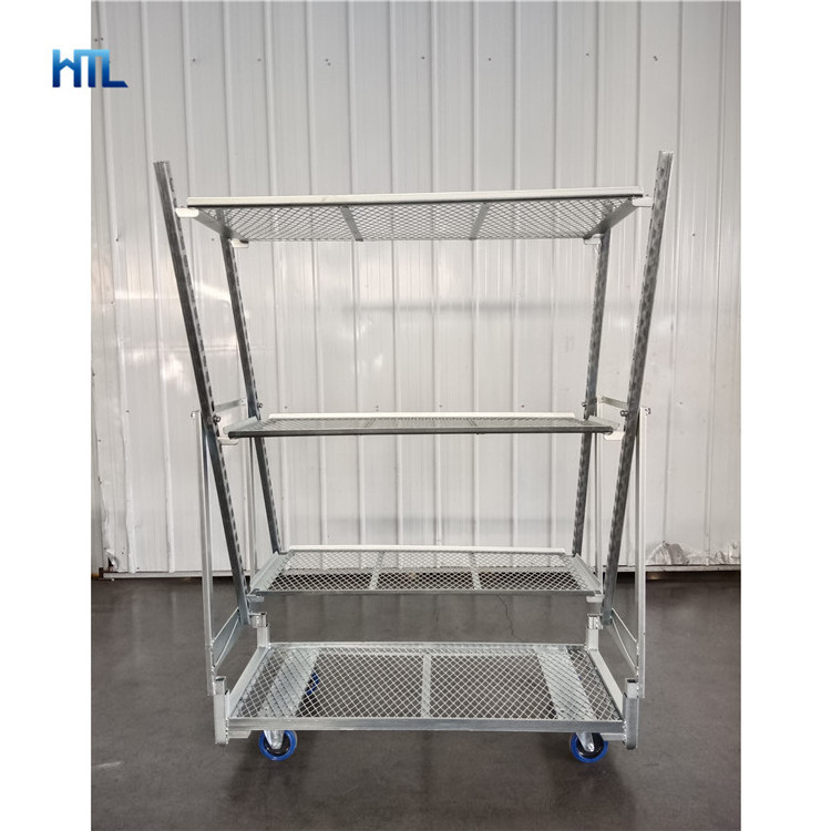 HML Display Plant Nursery Danish Metal Rolling Wire Shelf Flower Carts with 5 Shelves