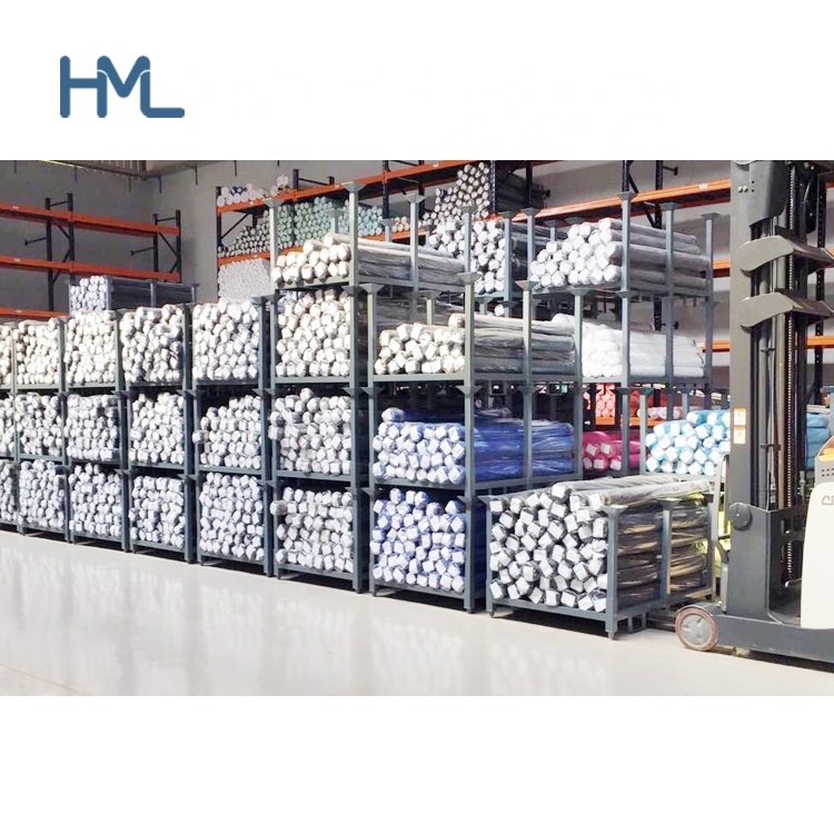 Warehouse vertical steel metal foldable stacking textile pallet racks for fabric roll storage