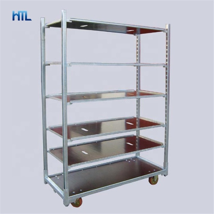 4 wheels steel plywood shelves danish nursery plant flower shipping carts for sale