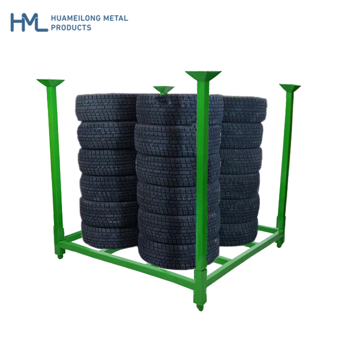 OEM ODM heavy duty durable warehouse collapsible stacking steel metal truck tyre storage foldable tire rack