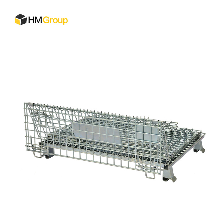 Collapsible steel stackable metal storage wire pallet cage with wheels