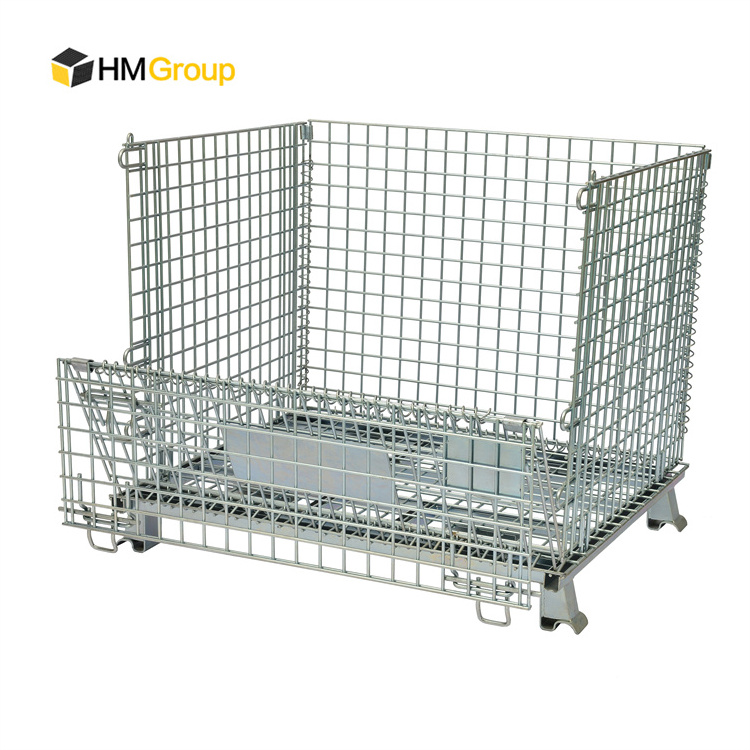 Collapsible steel stackable metal storage wire pallet cage with wheels