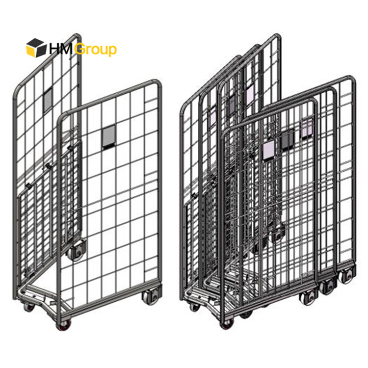 Hot dip zinc 2 sides a frame standard wheeling logitic metal storage wide roll container for transport