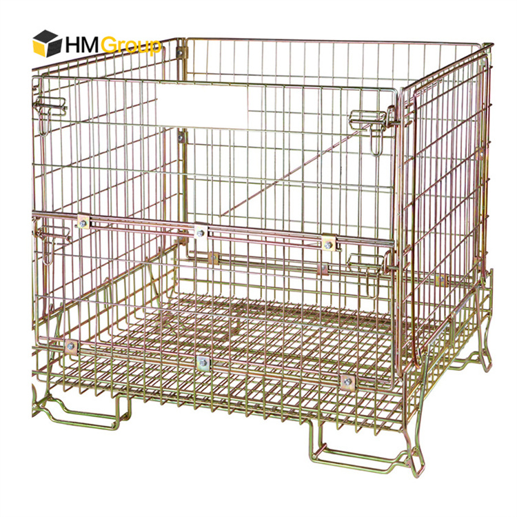 HM Euro style stacking foldable storage metal wire crate for wine bottles