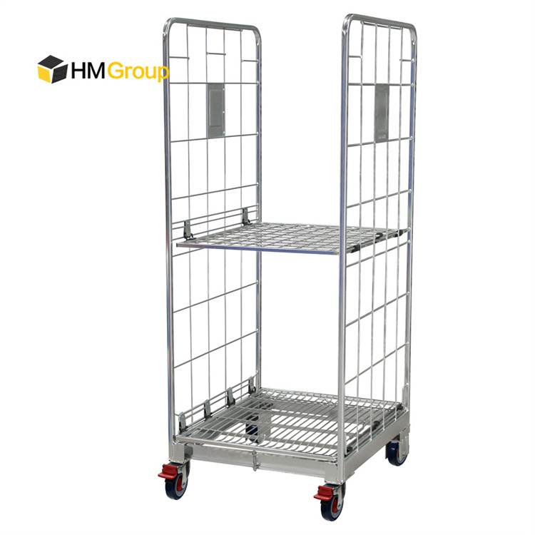 Hot dip zinc 2 sides a frame standard wheeling logitic metal storage wide roll container for transport