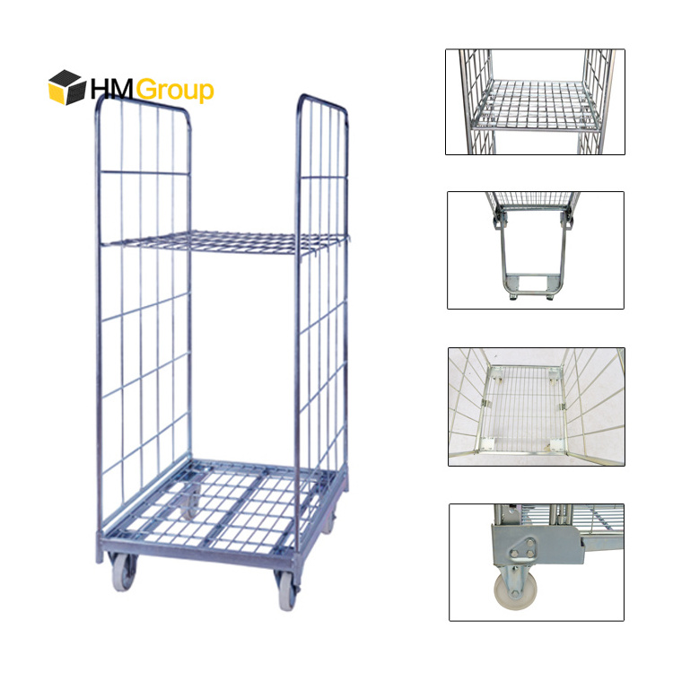 Hot dip zinc 2 sides a frame standard wheeling logitic metal storage wide roll container for transport