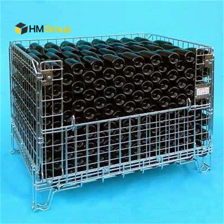 HM Euro style stacking foldable storage metal wire crate for wine bottles