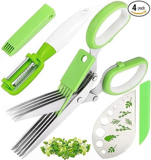 Multipurpose 5 Blade Kitchen cutter Herb Scissors Set with Safety Cover and Cleaning Comb for Chopping Basil Chive Parsley