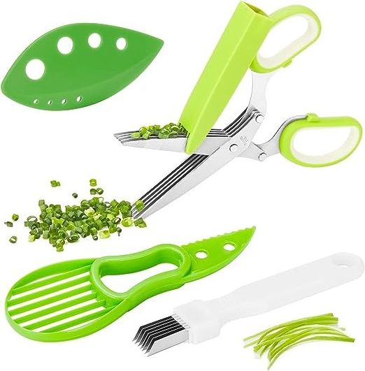 Multipurpose 5 Blade Kitchen cutter Herb Scissors Set with Safety Cover and Cleaning Comb for Chopping Basil Chive Parsley