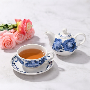 Ceramic Blue Flower Teapot with Cup Personalized Tea Set Customized Logo Drinkware Coffee & Tea Sets Sustainable Tea Party 400ml