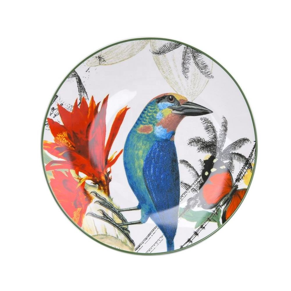 Wholesale China Factory Coconut Tree Birds Parrots Decal Kitchen Dishes Porcelain Dinner Plates Set Ceramic Dinnerware Sets