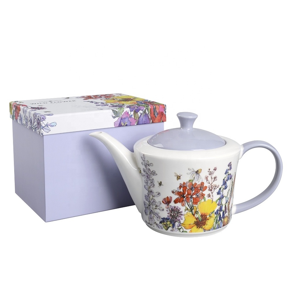 Europe Porcelain Wild Flower Tea pot ceramic tea coffee pot with gift box