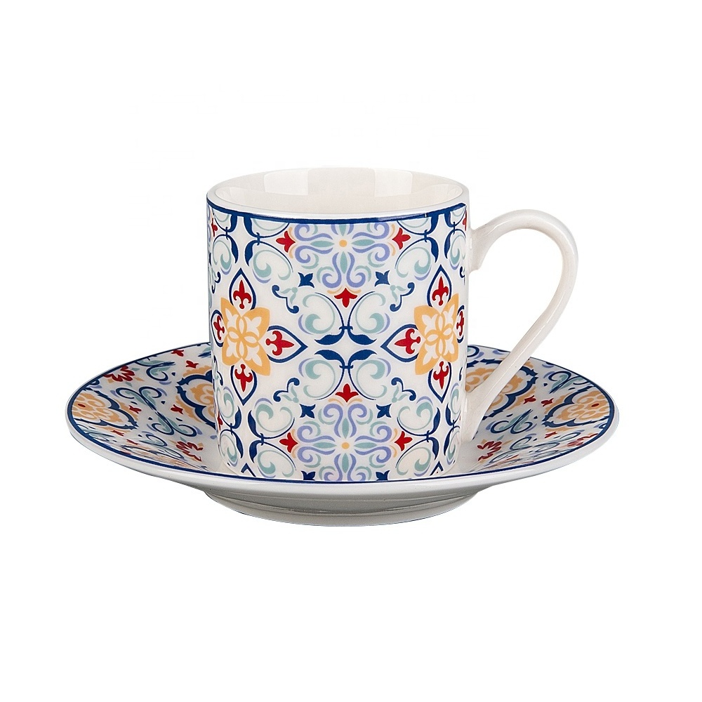 Wholesale 70ml 12pcs Arab cup gift set bone china ceramic espresso cup and saucer set porcelain