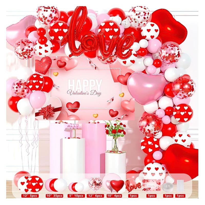 Confetti Red LOVE Balloon Chain Wedding Room Decoration Aluminum Film Balloon Valentine's Day Party Balloon Decoration