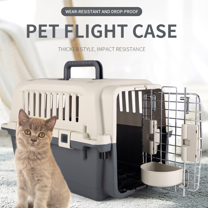 Airline Approved Plastic Pet Carrier Dog cage with wheels Dog Crate for travelling with water bowl