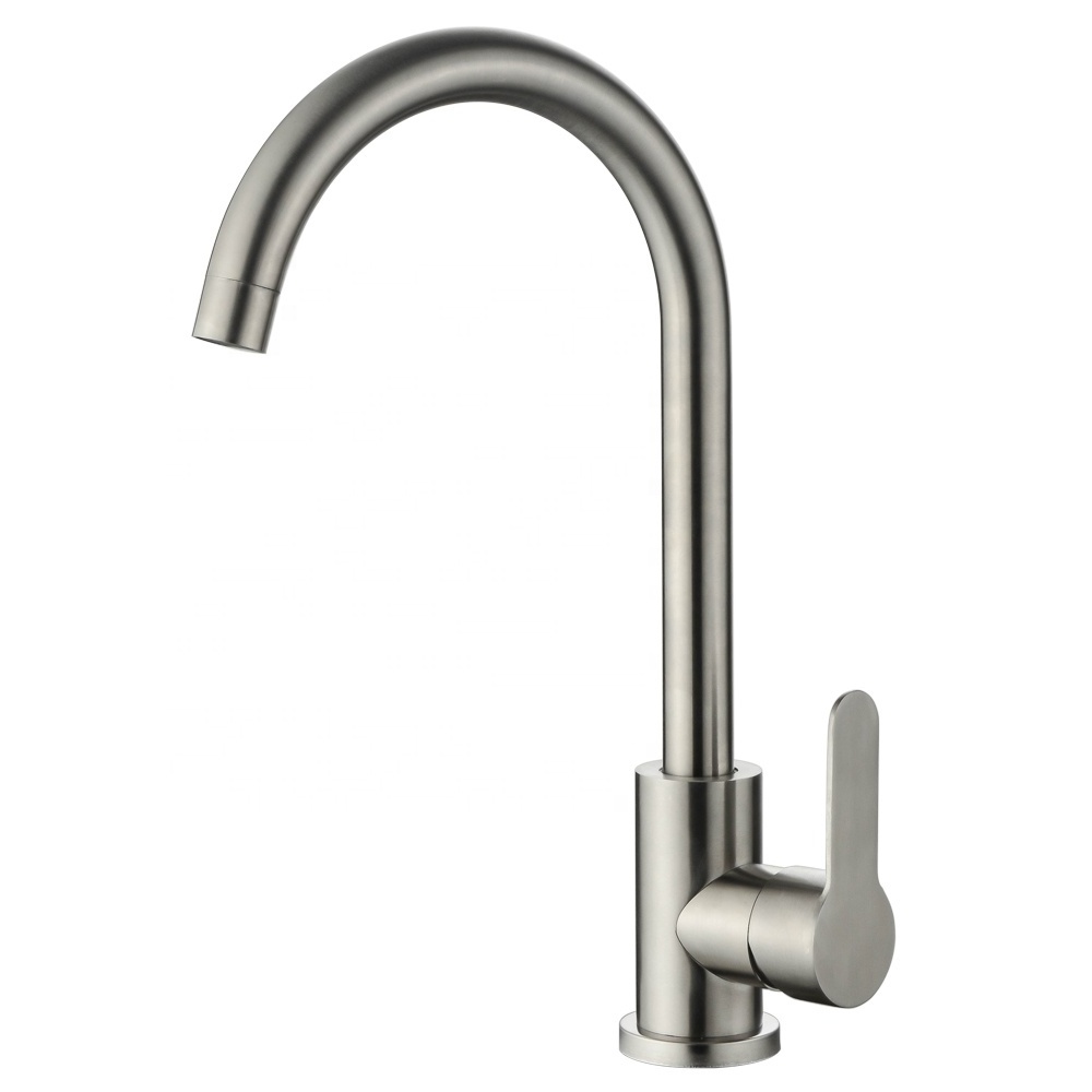 Brushed Stainless Steel 304 Basin Mixer Taps Gooseneck Hot and Cold Bathroom Faucets