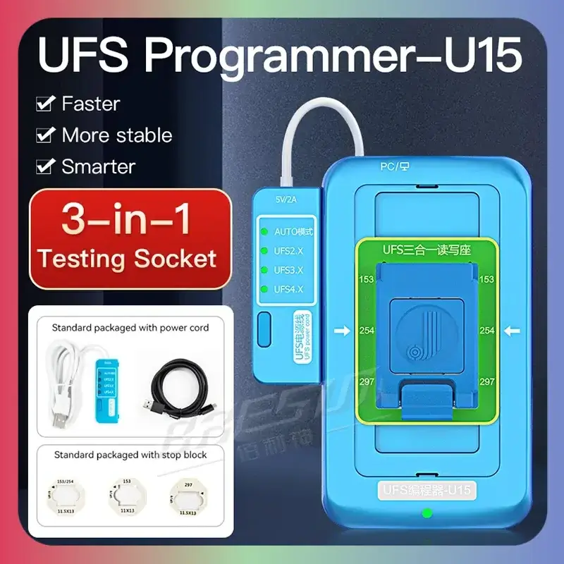 JCID BGA153 254 297 3 in 1 UFS Read Write Tool U15 UFS Programmer For UFS2.X 3.X 4.X NAND Chips Identifier Reader Writer Tool