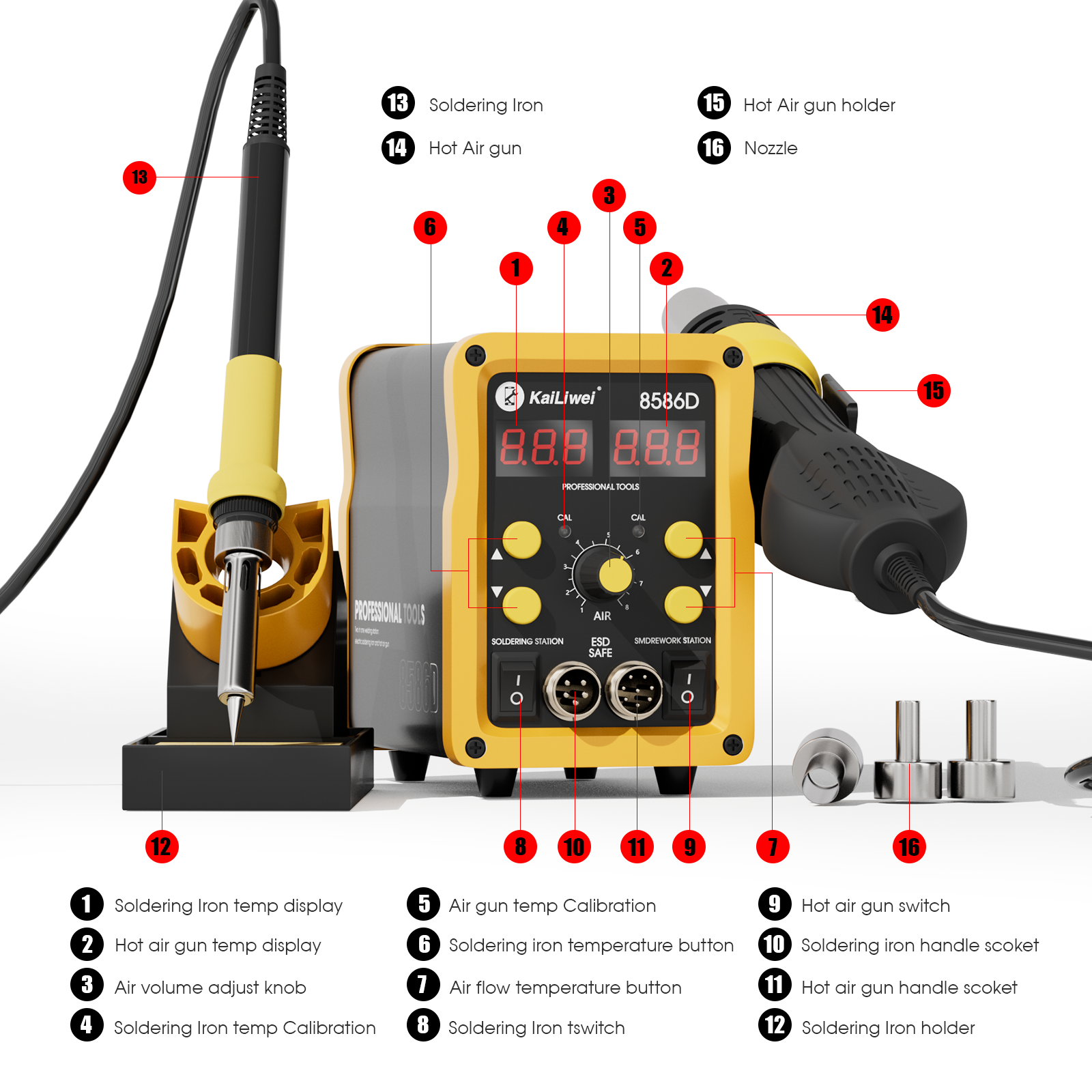 Kailiwei 750W Led Display Rework Solder Iron Digital 2 In 1 Hot Air Gun Welding Soldering Station For Mobile Phone Repair