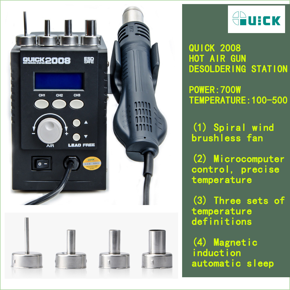 QUICK Original 2008 Digital Display Hot Air Gun Station Welding BGA Rework Station For IPhone Samsung Mainboard Repair