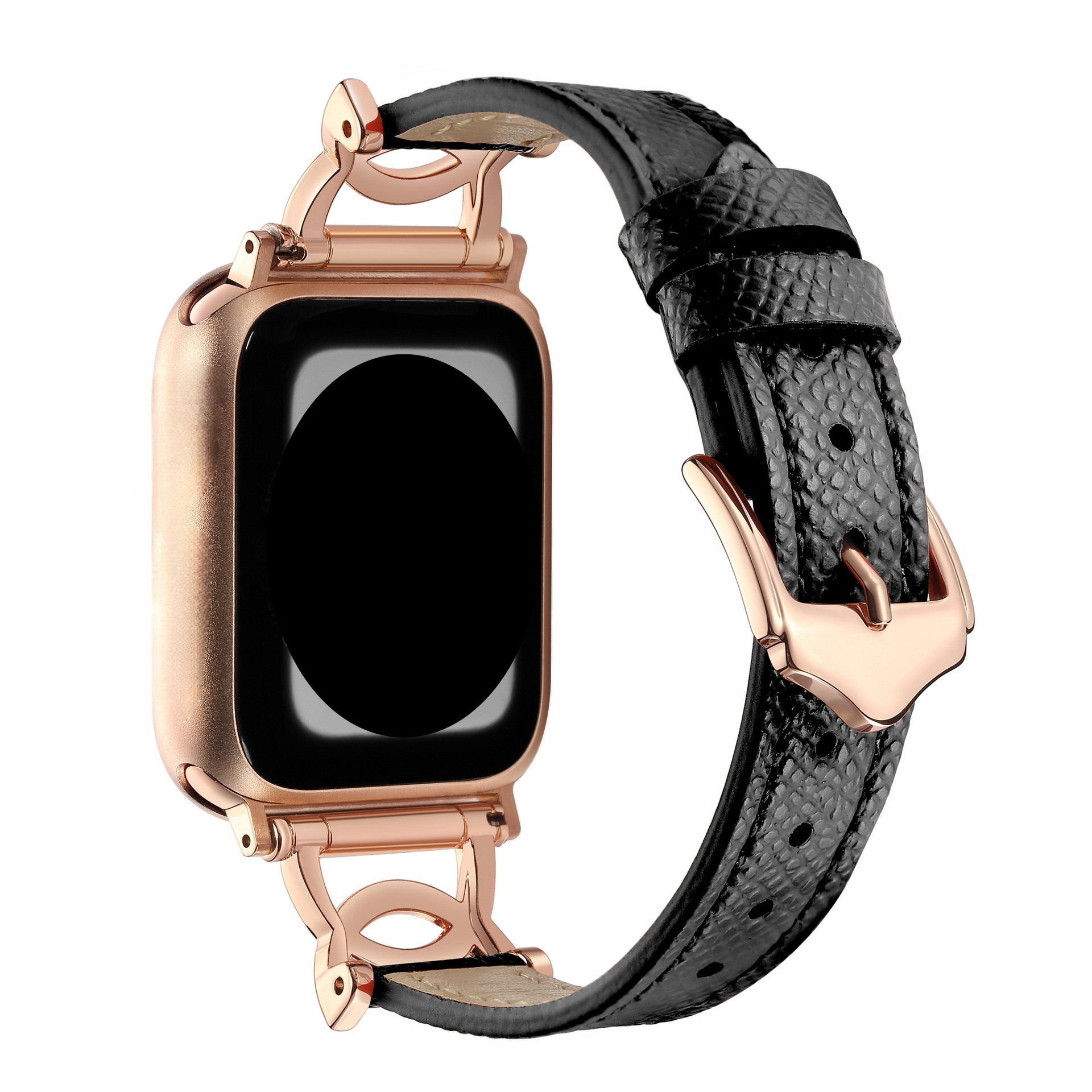 Two C shaped metal connector genuine leather 14mm Fashion Thin Strap for Apple Watch Band women series 8 9 ultra 49mm