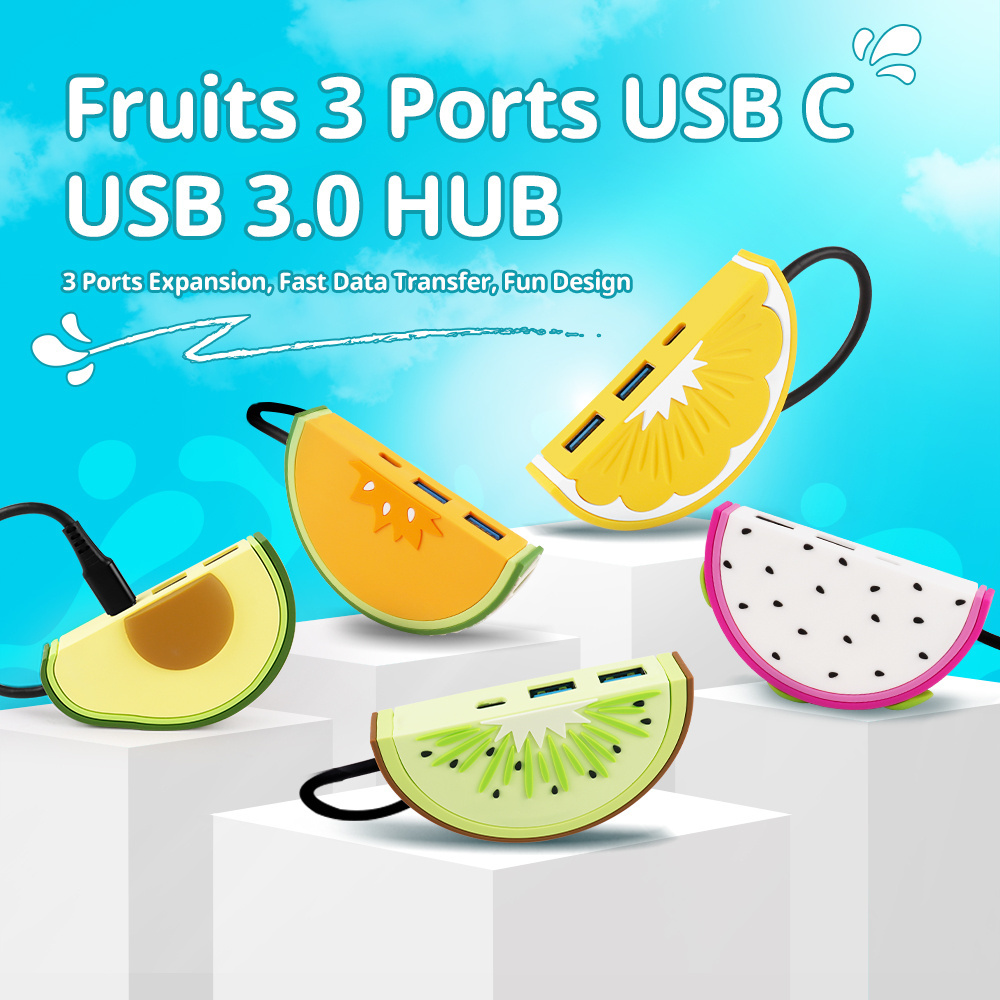 Novelty Promotional Gift Desktop USB HUB Dragon Fruit Avocado Multi 3 Port Tipo C 3.0 Por USB HUB