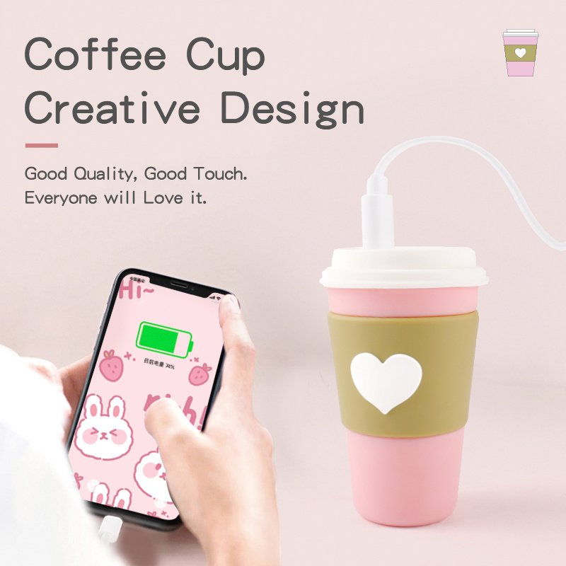 Custom Capacity Cute Style Pink Coffee Cup Outdoor Mini Portable Fast Charger 2600mAh Power Bank