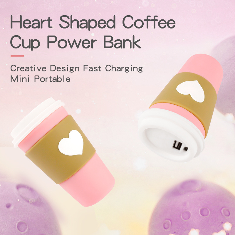 Custom Capacity Cute Style Pink Coffee Cup Outdoor Mini Portable Fast Charger 2600mAh Power Bank